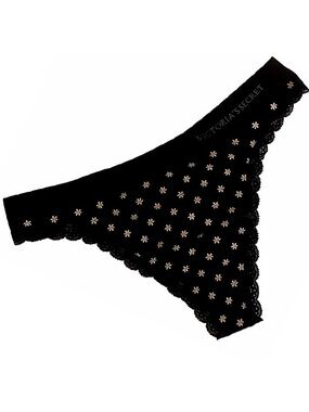 Victoria’s Secret Body by Victoria Seamless Thong with Lace Trim in Black Large